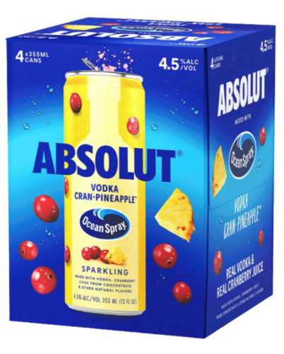 ABSOLUT CRAN PINEAPPLE OCEANSPRAY 4PK