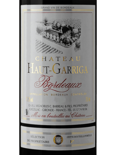 Ch Haut-Garriga Bordeaux Rouge 2019