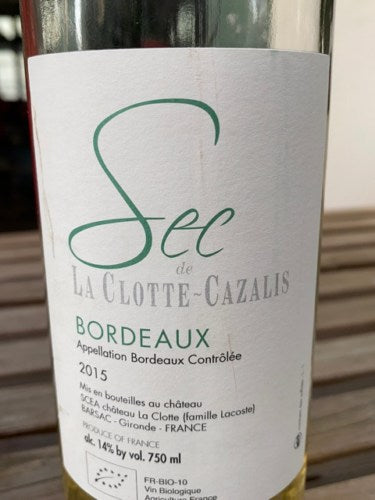 La Clotte-Cazalis Bordeaux Blanc ''Sec'' 2019